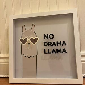 Umbra “No drama llama” framed print 12x12 inches. Wooden frame with glass.